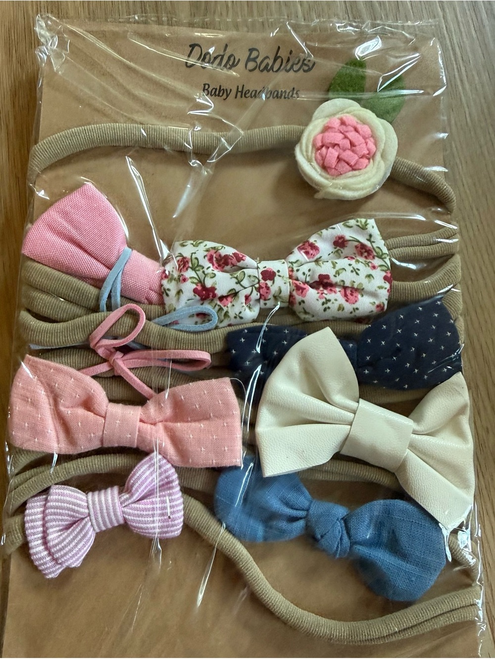 Pink & Neutral Girls Bow Headband Set